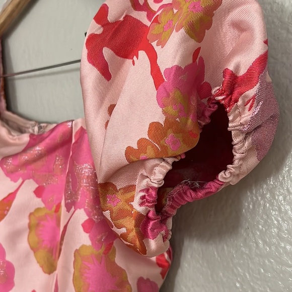 So Stunning Orange Multi Floral Jacquard Puff Sleeve Mini Dress - Picture 12 of 13